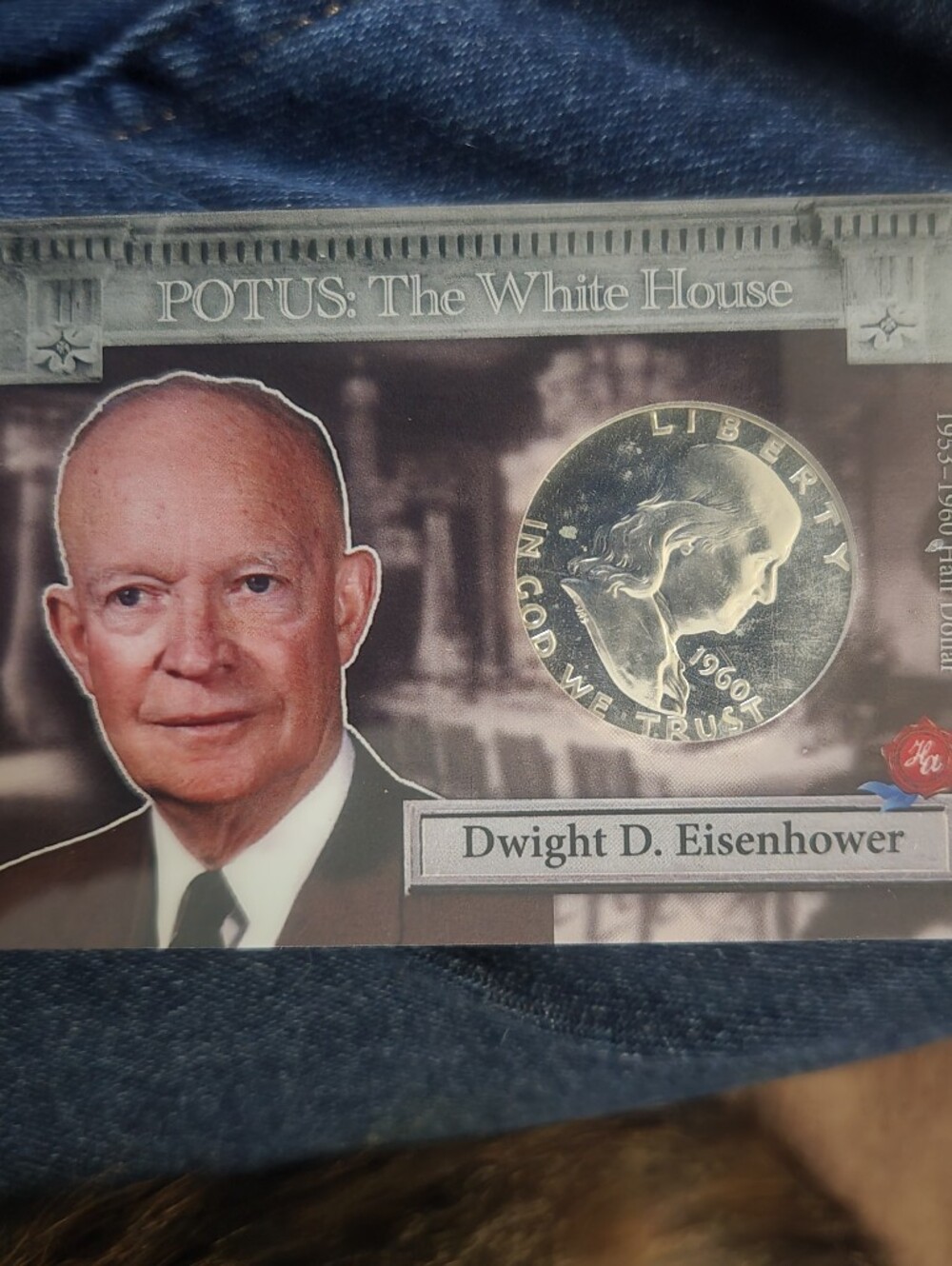 Dwight D. Eisenhower Collectible Card with 1960 Half Dollar Silver Coin
